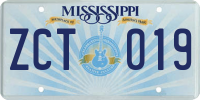 MS license plate ZCT019