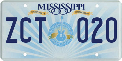 MS license plate ZCT020