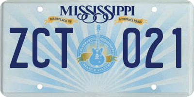MS license plate ZCT021