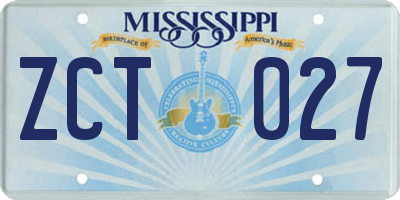 MS license plate ZCT027