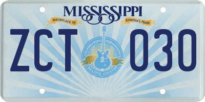 MS license plate ZCT030