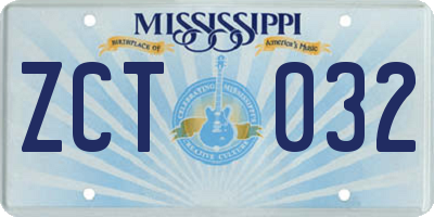 MS license plate ZCT032
