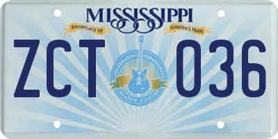 MS license plate ZCT036