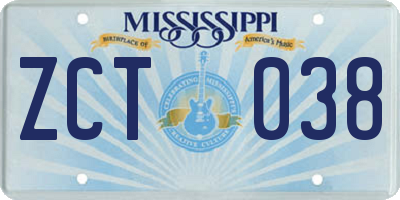 MS license plate ZCT038