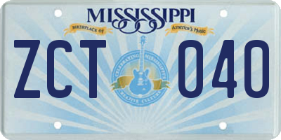 MS license plate ZCT040