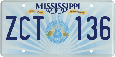 MS license plate ZCT136