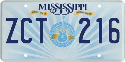 MS license plate ZCT216