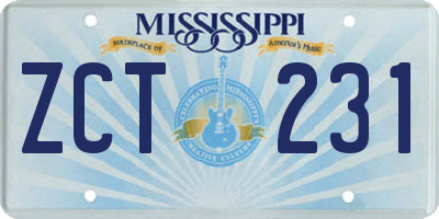 MS license plate ZCT231