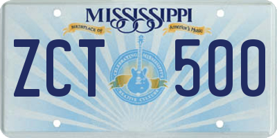 MS license plate ZCT500