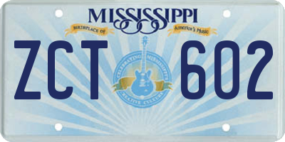 MS license plate ZCT602