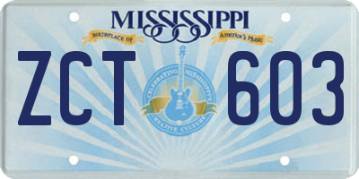 MS license plate ZCT603