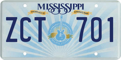 MS license plate ZCT701