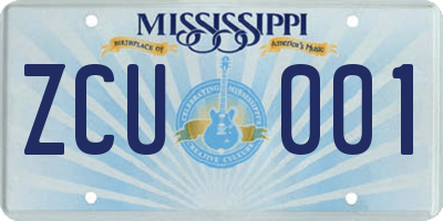 MS license plate ZCU001