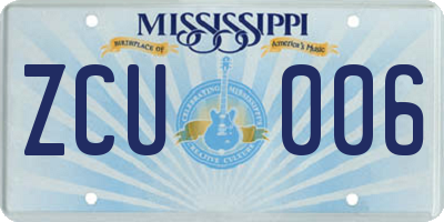 MS license plate ZCU006