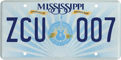 MS license plate ZCU007