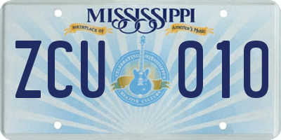 MS license plate ZCU010