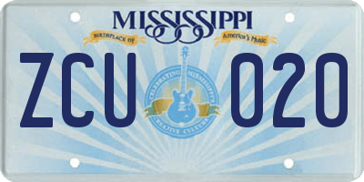 MS license plate ZCU020