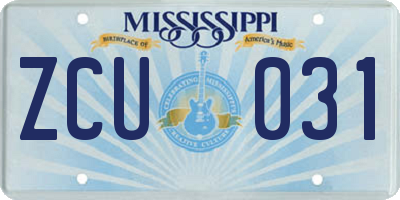 MS license plate ZCU031