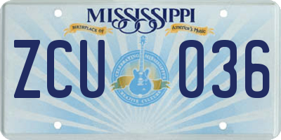 MS license plate ZCU036