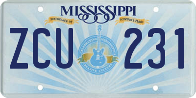 MS license plate ZCU231
