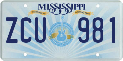 MS license plate ZCU981