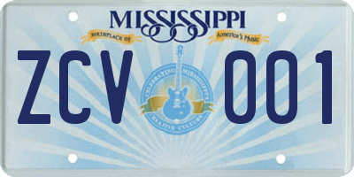 MS license plate ZCV001