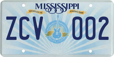 MS license plate ZCV002