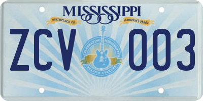 MS license plate ZCV003