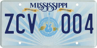 MS license plate ZCV004
