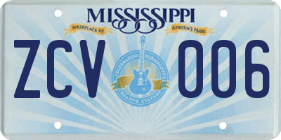 MS license plate ZCV006