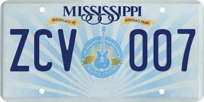 MS license plate ZCV007