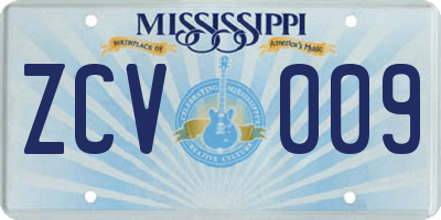 MS license plate ZCV009