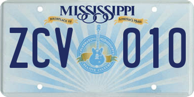 MS license plate ZCV010