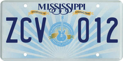 MS license plate ZCV012