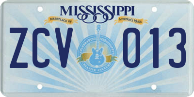 MS license plate ZCV013