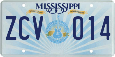 MS license plate ZCV014