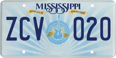 MS license plate ZCV020