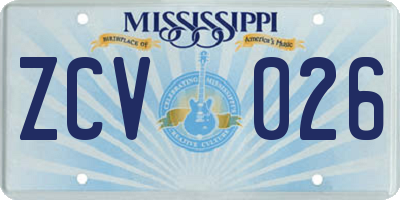 MS license plate ZCV026