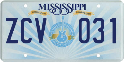 MS license plate ZCV031