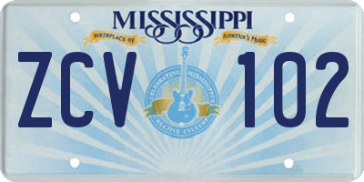 MS license plate ZCV102