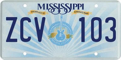 MS license plate ZCV103