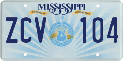 MS license plate ZCV104