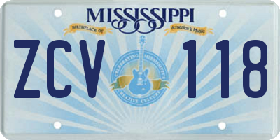 MS license plate ZCV118