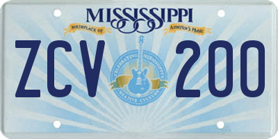 MS license plate ZCV200