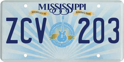 MS license plate ZCV203