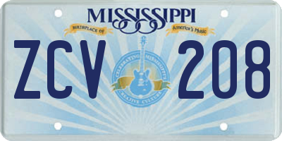 MS license plate ZCV208