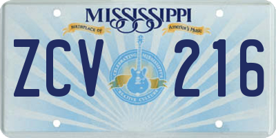 MS license plate ZCV216