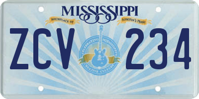 MS license plate ZCV234
