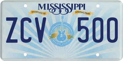 MS license plate ZCV500