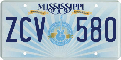 MS license plate ZCV580